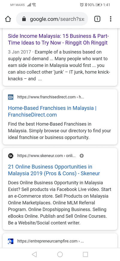 Home based business opportunities Google search results