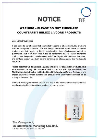 Belixz Livcore imitation product notice